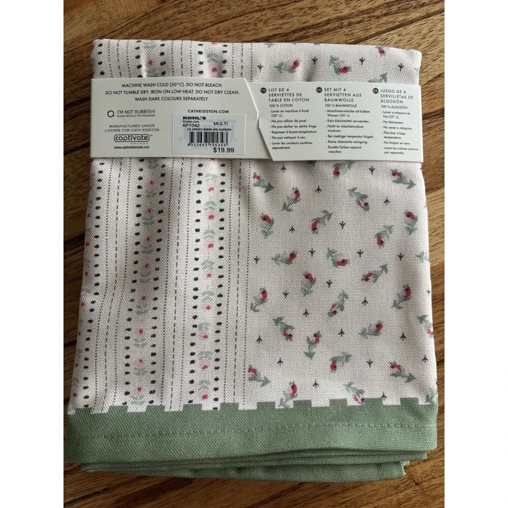 Cath Kidson London Set Of 4 Napkins 100% Cotton Floral Pattern